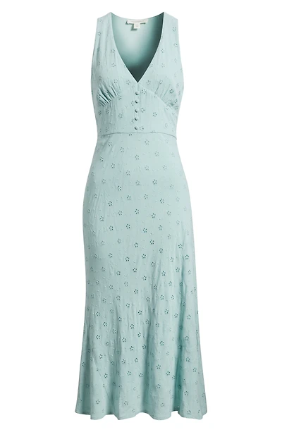 Eyelet Bias Cut Sleeveless Midi Dress