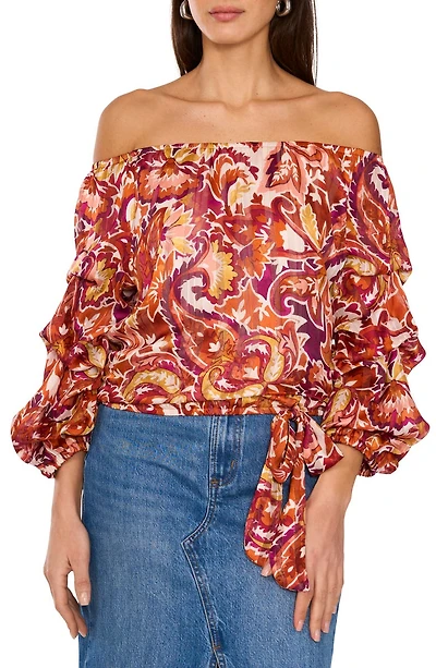 Paisley Off the Shoulder Bubble Sleeve Top
