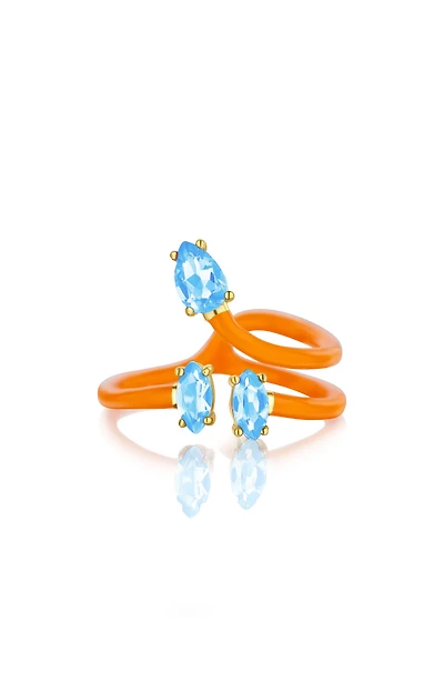 Orange Enamel & Topaz Ring