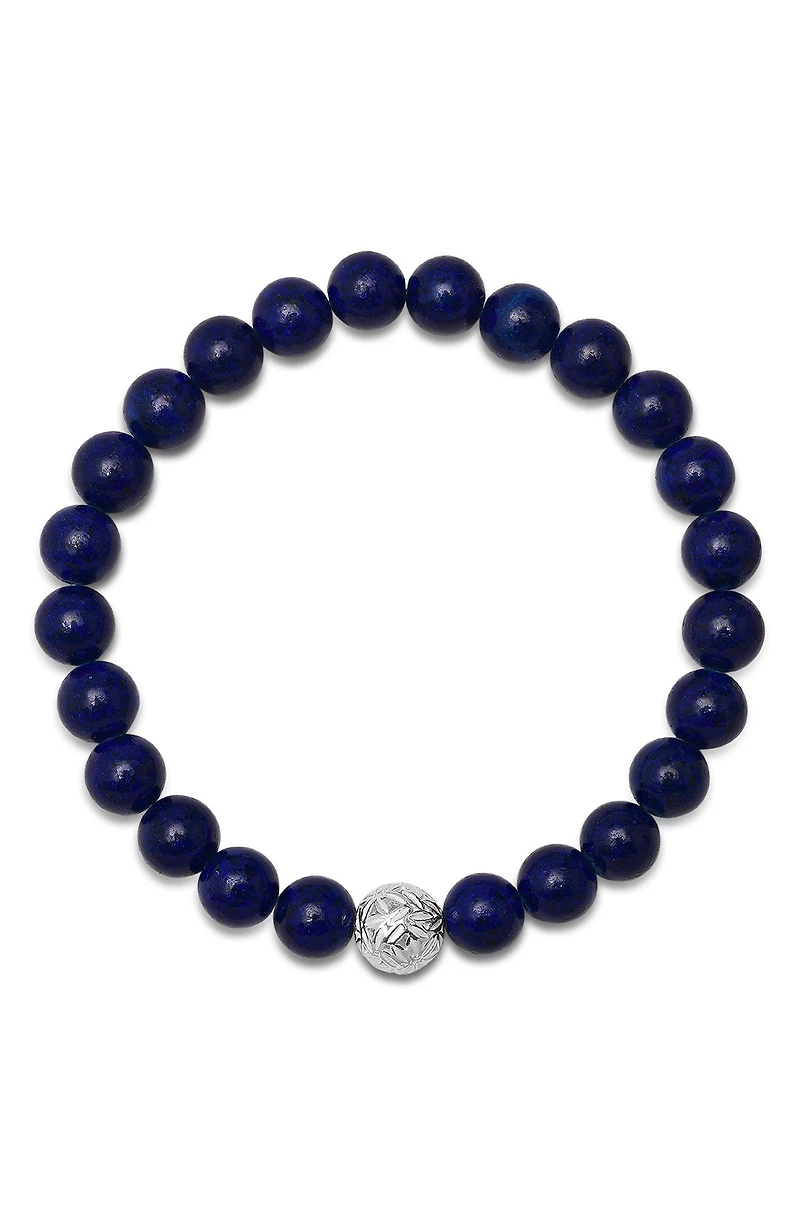 Men's Sterling Silver Lapis Lazuli Beaded Stretch Bracelet