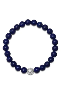 Men's Sterling Silver Lapis Lazuli Beaded Stretch Bracelet