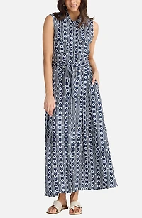 Rossellini Print Sleeveless Tie Waist Shirtdress