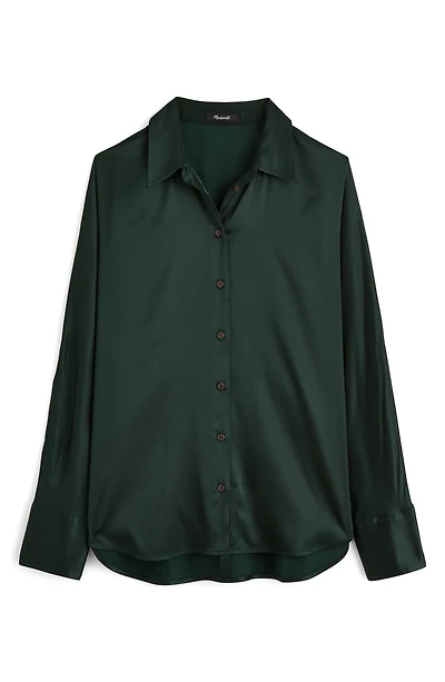 Relaxed Dolman Satin Button-Up Shirt