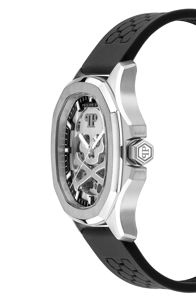 Skeleton Spectre Silicone Strap Watch, 42mm
