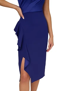 One-Shoulder Satin Cocktail Midi Dress