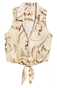 Amos Paisley Tie Front Sleeveless Shirt