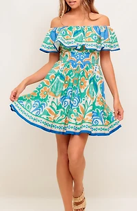 Off-the-Shoulder Print Mini Dress