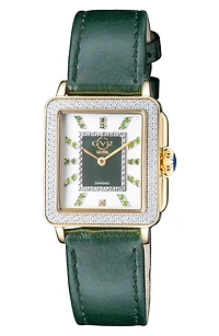 GEVRIL Women's Padova Gemstone Leather Strap Square Watch, 27 mm x 30 mm - 0.0116 ctw