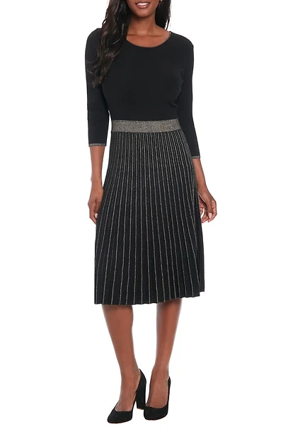 Long Sleeve Pleated Sweater Dress
