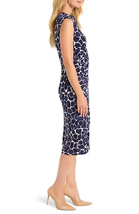 Geometric Pebble Ruched Jersey Sheath Dress