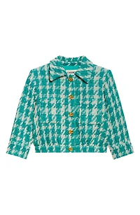 Jia Houndstooth Tweed Crop Jacket