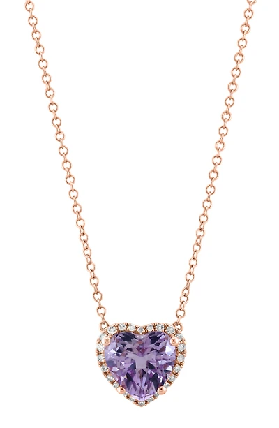 14K Rose Gold Diamond & Amethyst Pendant Necklace