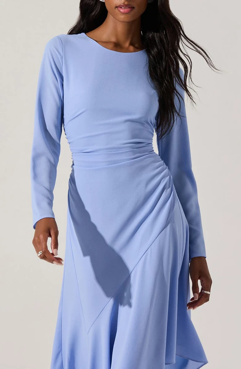 Long Sleeve Asymmetric Hem Midi Dress