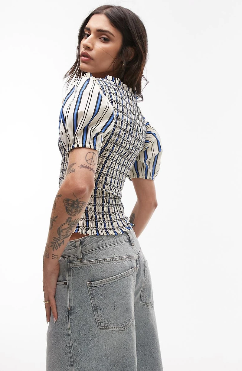 Shirred Puff Sleeve Crop Top