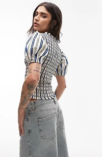 Shirred Puff Sleeve Crop Top