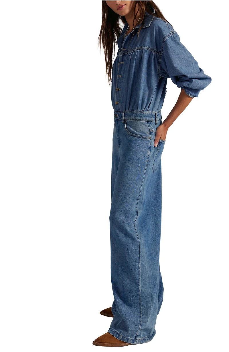 Carpe Diem Long Sleeve Denim Jumpsuit
