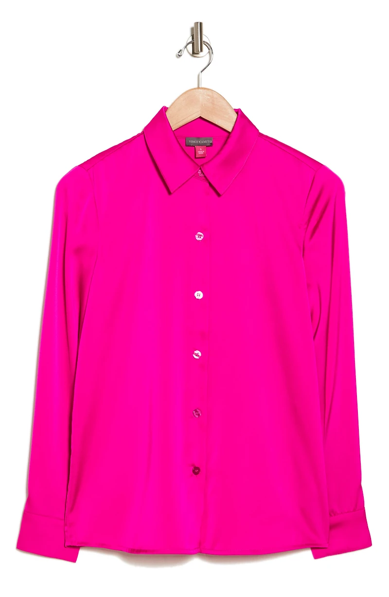 Satin Long Sleeve Button-Up Shirt