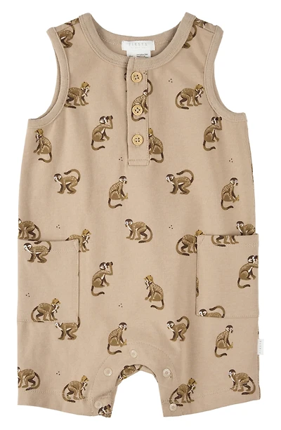 Monkey Print Cotton Henley Romper