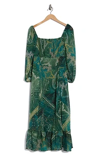 Square Neck Long Sleeve Maxi Dress