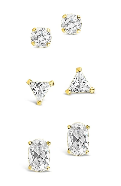 14K Gold Plated Sterling Silver CZ Stud Earrings Set