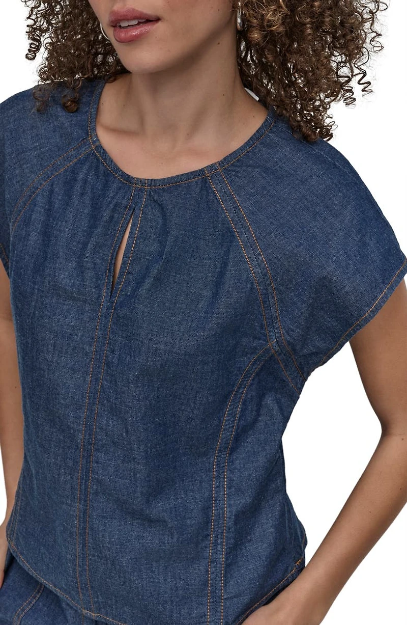 Contrast Stitch Denim Top