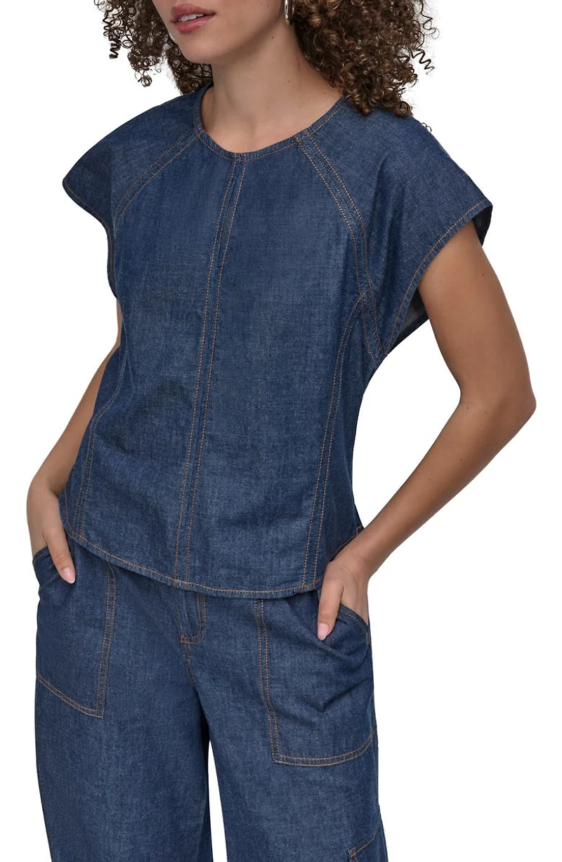 Contrast Stitch Denim Top