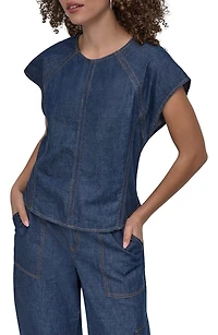 Contrast Stitch Denim Top