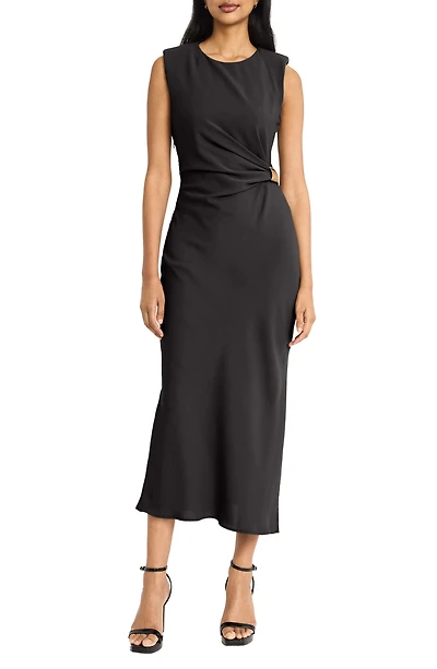 Side Ruched Strapless Midi Dress