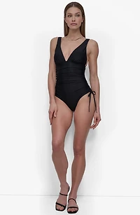 Plunge Neck Side Ruched One-Piece Swimsuit
