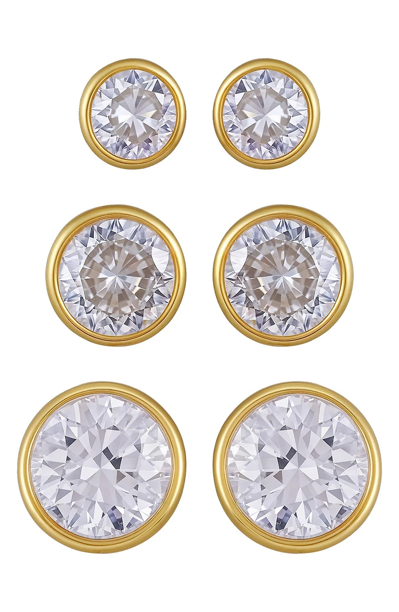 Set of 3 Cubic Zirconia Stud Earrings