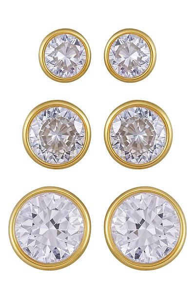 Set of 3 Cubic Zirconia Stud Earrings