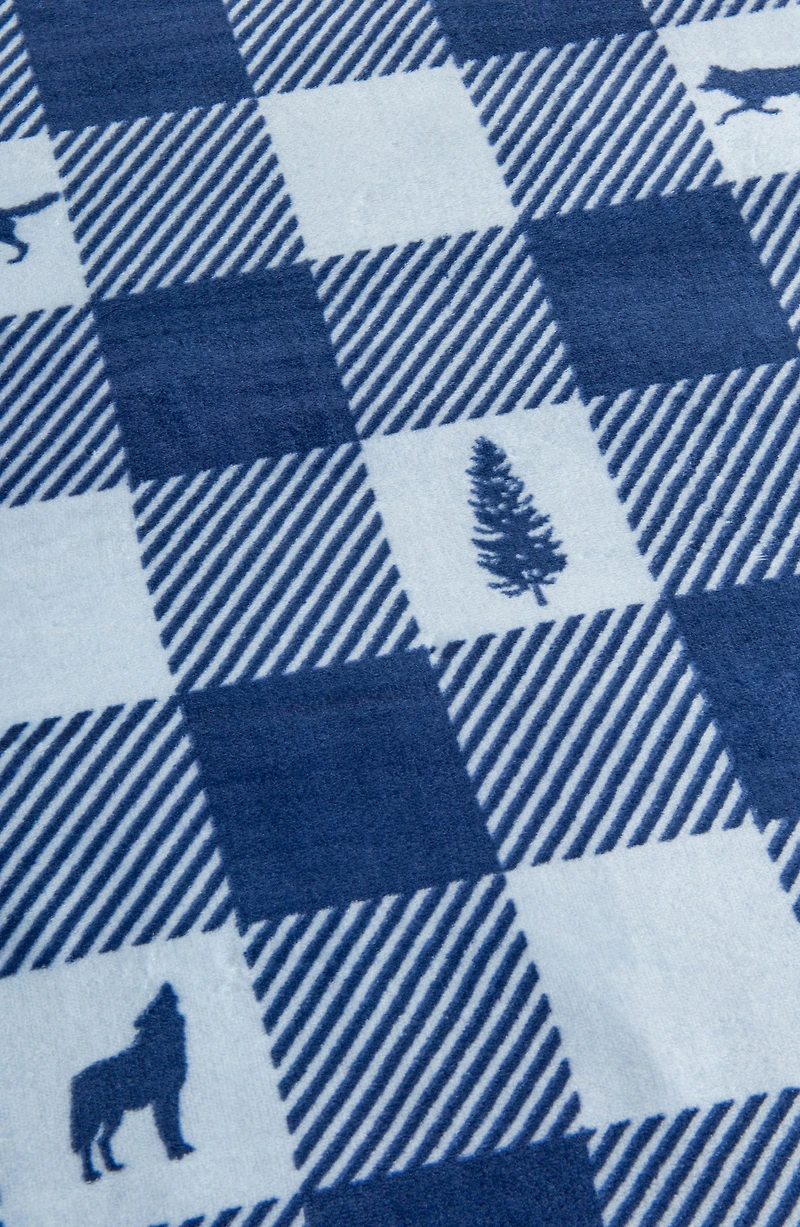 Logde Plaid Print Reversible Faux Shearling Throw Blanket