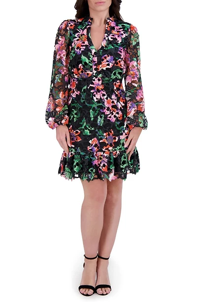 Printed Lace Long Sleeve Minidress