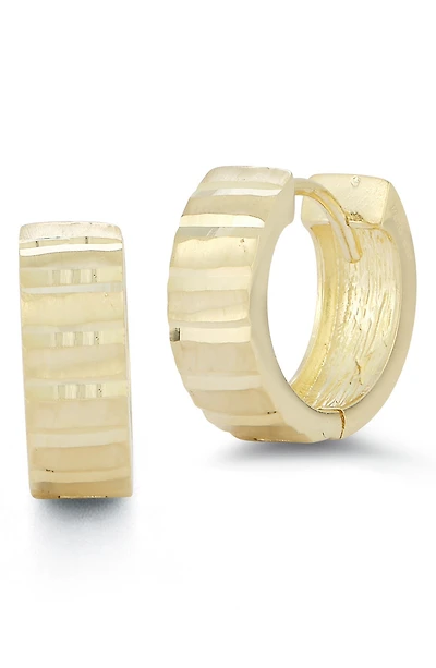 14K Yellow Gold Textured Huggie Hoop Earrings