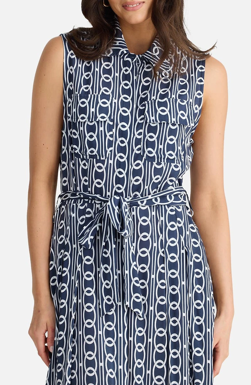 Rossellini Print Sleeveless Tie Waist Shirtdress