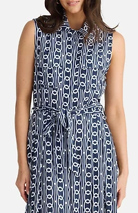 Rossellini Print Sleeveless Tie Waist Shirtdress