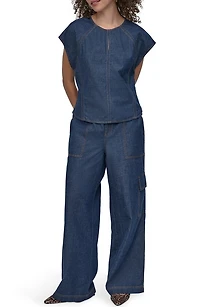 Contrast Stitch Denim Top