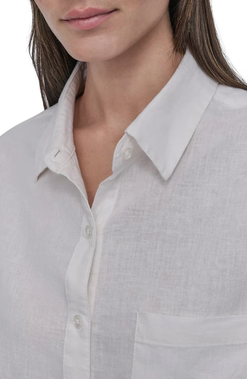 Oversize Linen Blend Crop Button-Up Shirt
