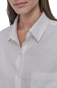 Oversize Linen Blend Crop Button-Up Shirt