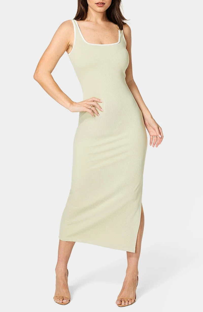 Contrast Square Neck Ribbed Maxi Tank Dress
