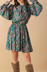 Tie Neck Long Sleeve Minidress