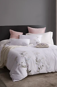 White Hydrangea Embroidery Cotton Duvet Cover Set