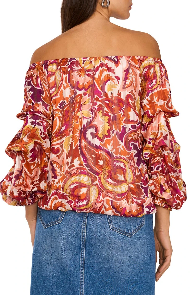 Paisley Off the Shoulder Bubble Sleeve Top