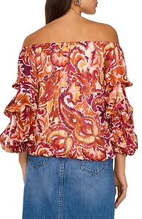 Paisley Off the Shoulder Bubble Sleeve Top