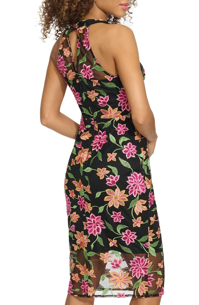 Floral Embroidered Mesh Sheath Dress