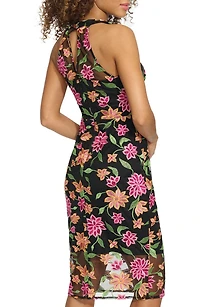 Floral Embroidered Mesh Sheath Dress