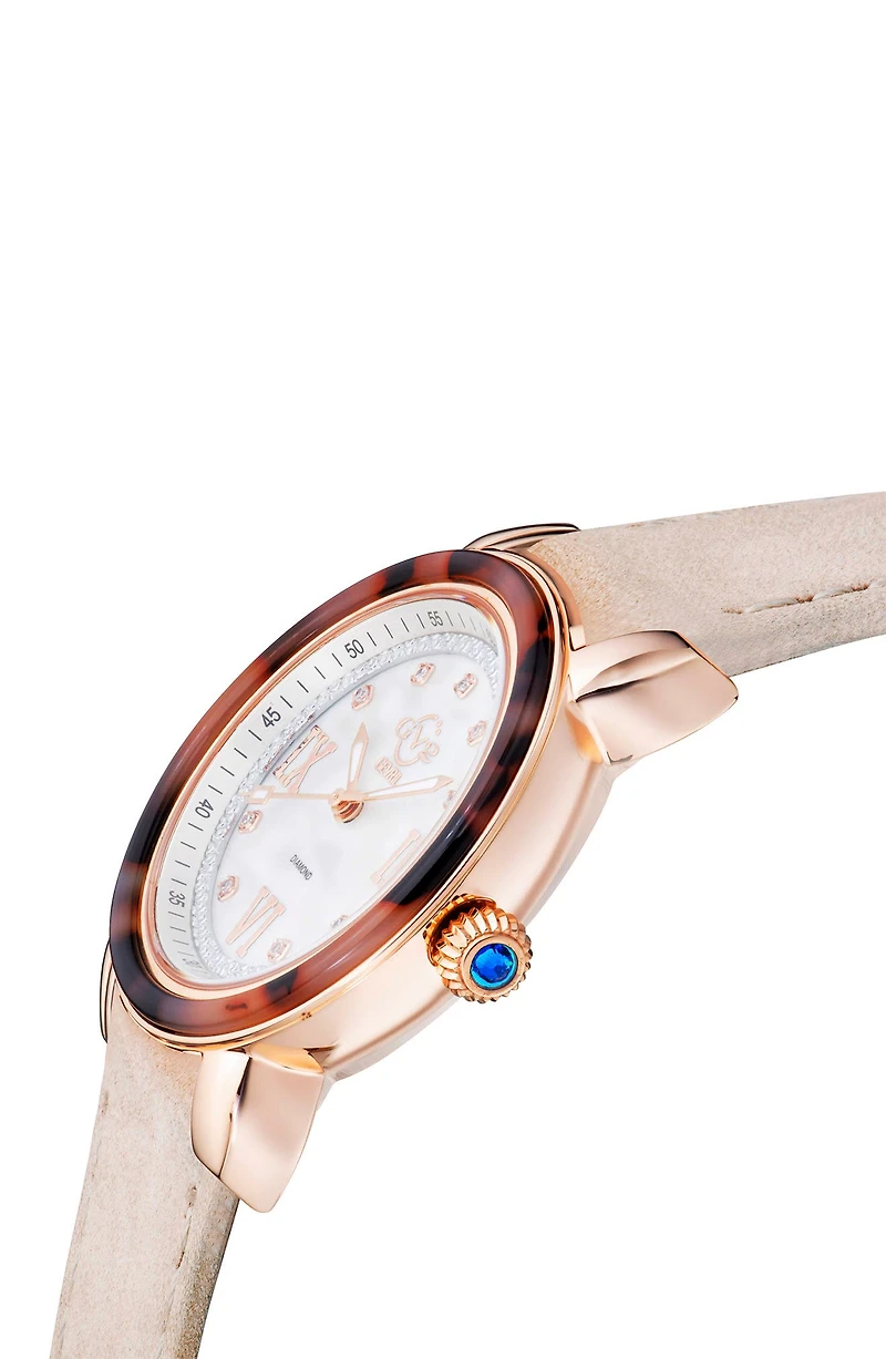Marsala Tortoise Pattern Mother-of-Pearl Dial Diamond Suede Strap Watch, 36mm - 0.045 ctw.