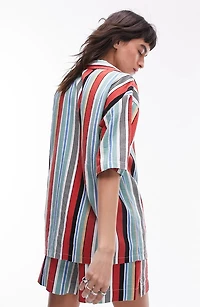 Stripe Oversize Linen Blend Button-Up Shirt