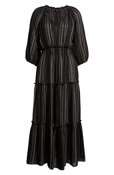 Caterine Stripe Tiered Linen Blend Maxi Dress