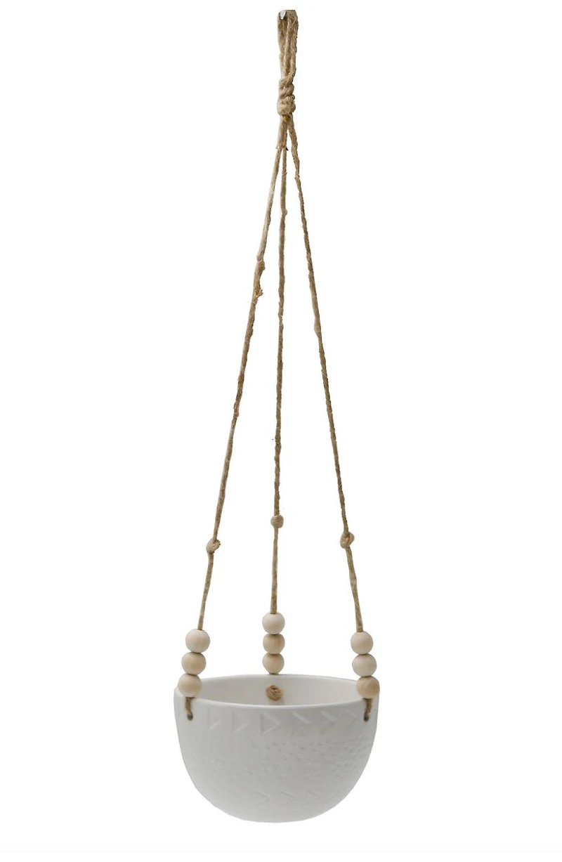 Matte White Caveman Ceramic Hanging Planter